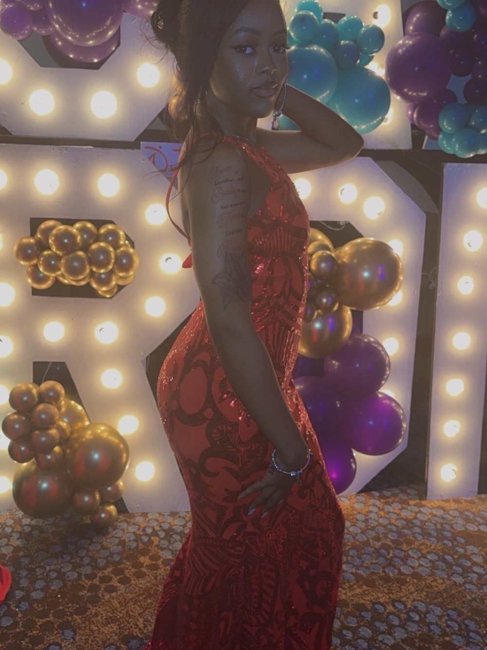 Red Sequin Halter Prom Gown